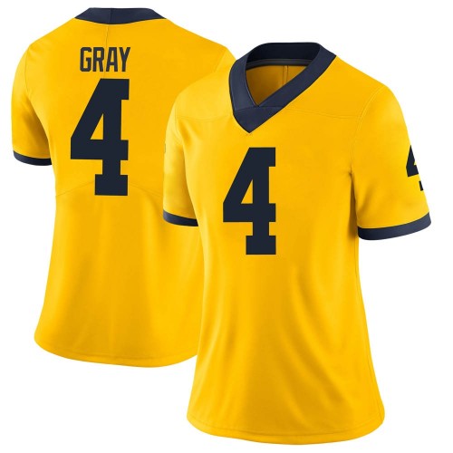 Vincent Gray Michigan Wolverines Women's NCAA #4 Maize Limited Brand Jordan College Stitched Football Jersey ITE1354KN
